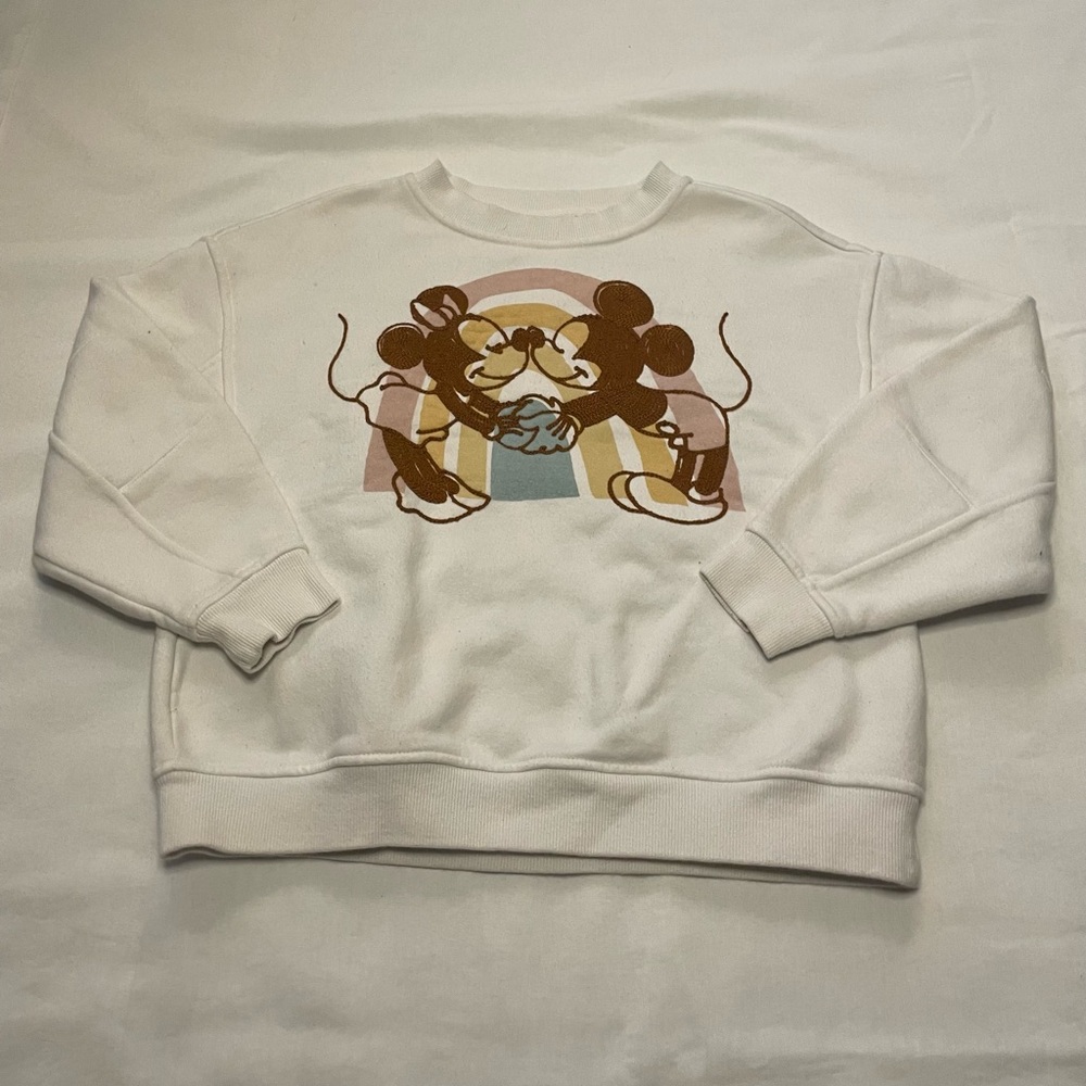 White Crew Neck with Mickey and Minnie Mouse Print